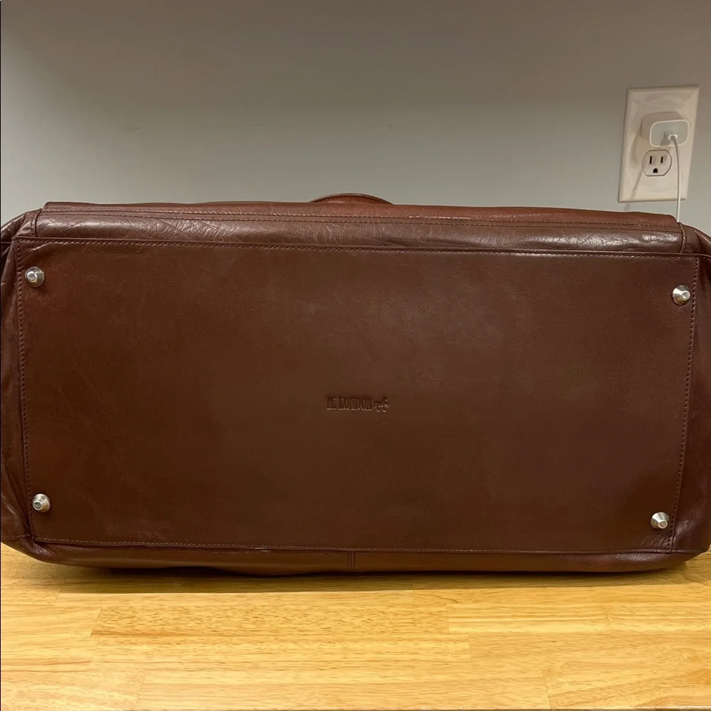 M London Large Classic Brown Leather Duffel Bag for Men